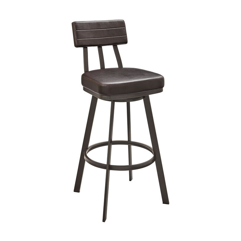 Jinab Swivel Stool in Brushed Stainless Steel with Black Faux Leather