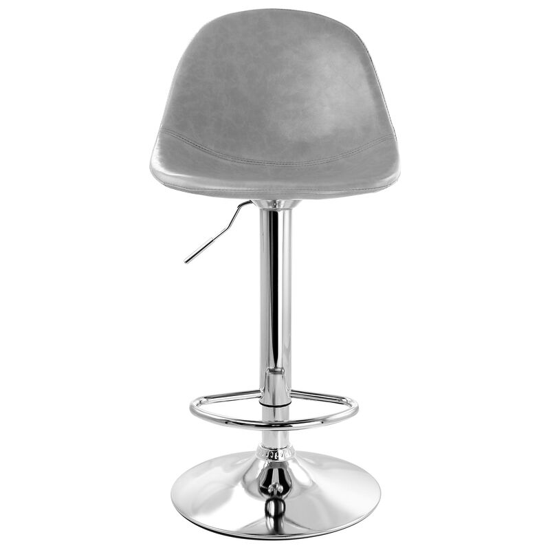 Elama 2 Piece Adjustable Distressed Faux Leather Bucket Bar Stools in Gray with Chrome Base image number 3