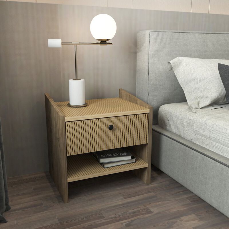 Decorotika Berlin Nightstand Oud Oak Rattan Pattern