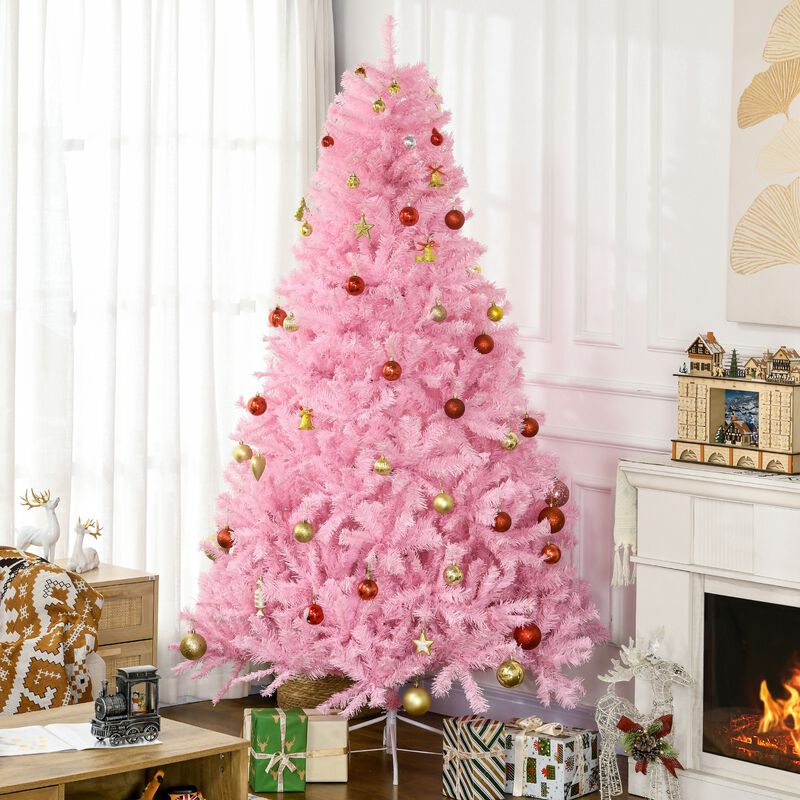 HOMCOM 7' Artificial Christmas Tree with Auto Open, Wide Shape, Pink