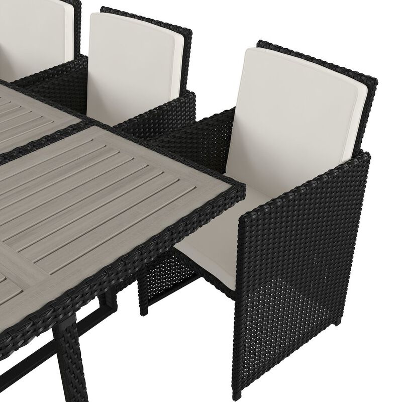 Flash Furniture 7 Piece Set, Black Wicker Modular Chairs-Cream Cushions image number 9