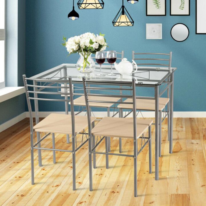 Hivvago 5 Pieces Dining Set Glass Table and 4 Chairs