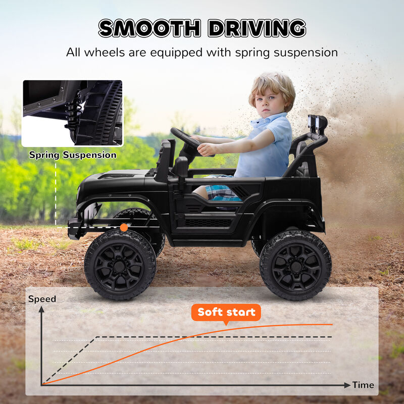 BreeBe 12V Battery Powered Ride On Truck, Kids Electric Car with Spring Suspension, Remote, Horn, USB Music image number 4
