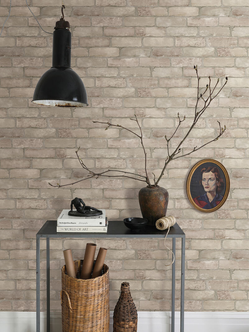 Limewashed Bone Weathered Brick Wallpaper image number 1