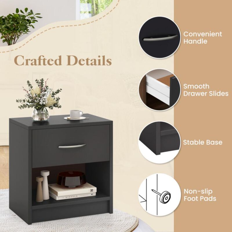 Hivvago Bedside Table Nightstand with Drawer and Open Storage Shelf