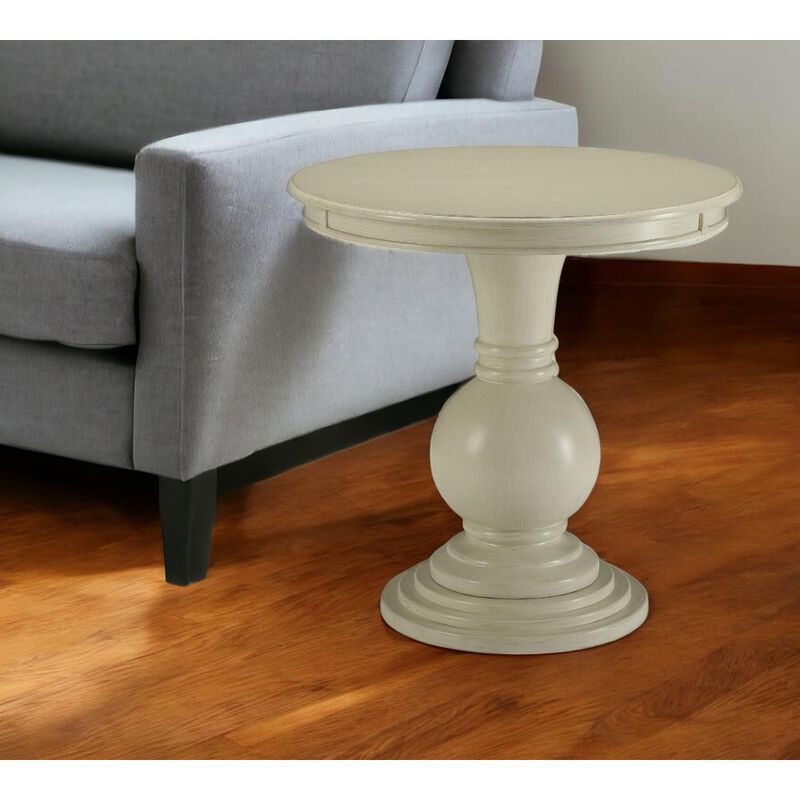 Hivvago 26 Inch  White Solid And Manufactured Wood Round End Table