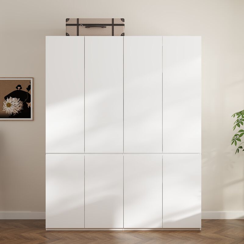 FUFU&GAGA Modern Smooth Touch White Wardrobe with 8 Doors and Hidden Storage Space, Openable Panels and Flip-Up Bottom, (63 in. W x 19.7 in. D x 78.7 in. H), Pure White