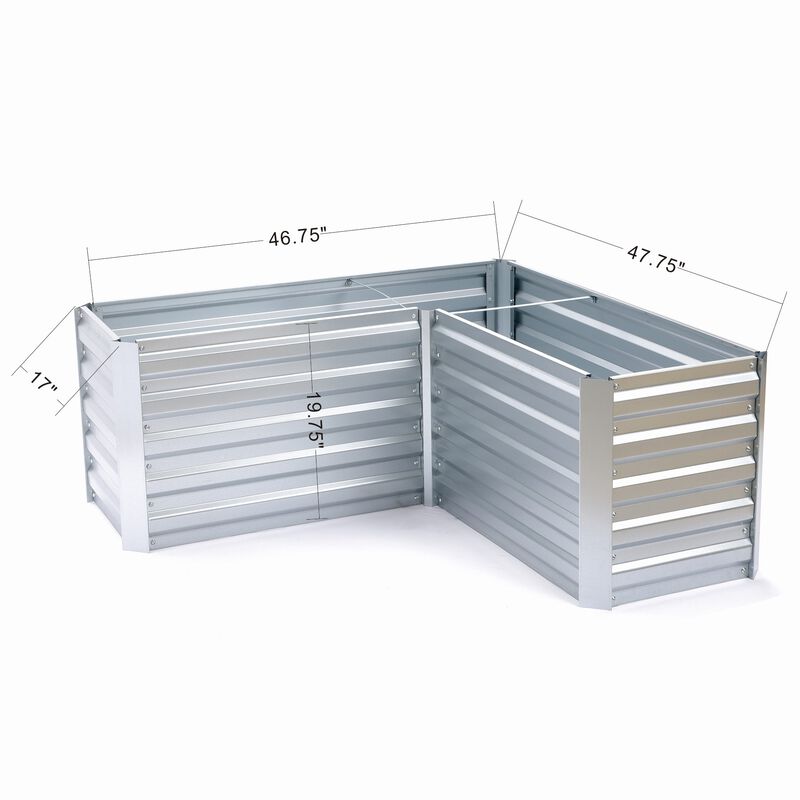 LuxenHome L-Shaped Galvanized Steel Raised Garden Bed