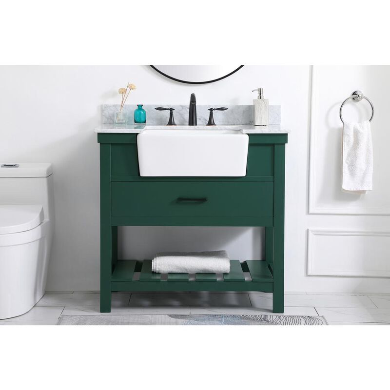 Elegant Kitchen and Bath 36 inch Single bathroom vanity in green with backsplash