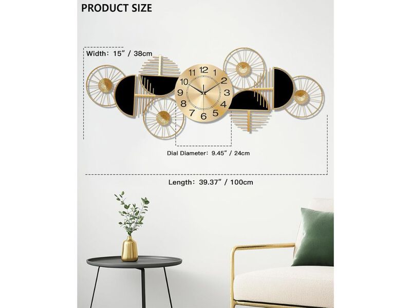 40" Large Metal Wall Clock - Silent Non-Ticking Battery Operated for Living Room & Office Decor image number 2