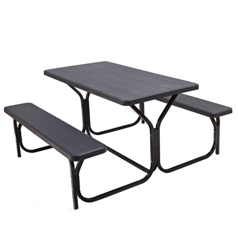 Hivvago HDPE Outdoor Picnic Table Bench Set with Metal Base