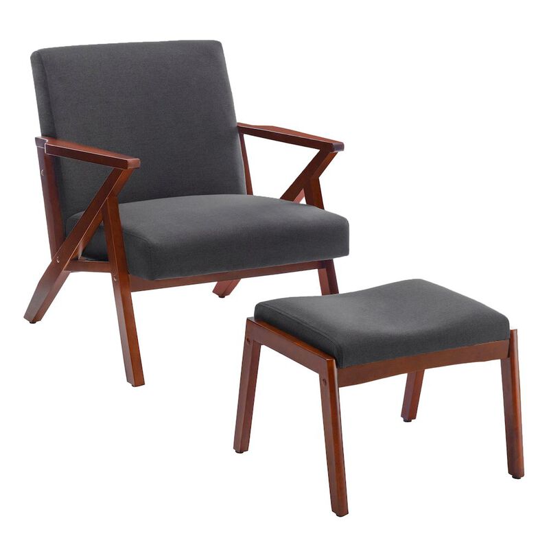 Convenience Concepts Take a Seat Cliff Mid-Century Modern Accent Lounge Armchair with Ottoman
