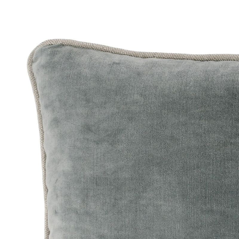 Hillary 20 Inch Velvet Welt Decorative Lumbar Throw Pillow, Sage Green - Benzara
