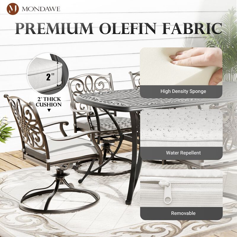 Mondawe 2 Pieces Cast Aluminum Swivel Chair Outdoor Patio Dining Chair with Olefin Fabric Cushion