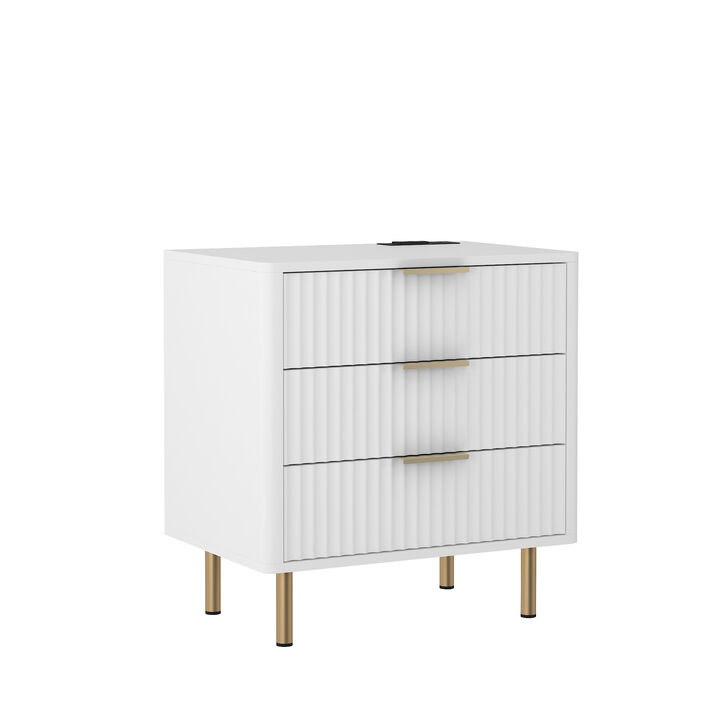 Assembled Nightstand with Charging Station Voice Light USB Storage Cabinet