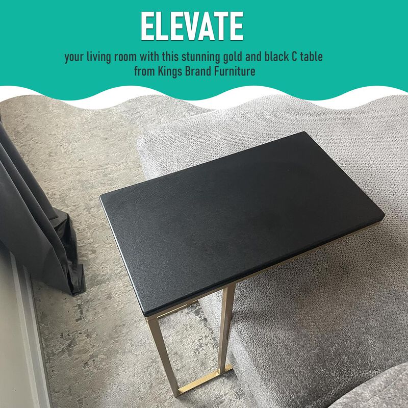 Kings Brand Furniture C-Shaped End Table Side Table for Sofa and Bed Couch Table TV Tray for Bedroom and Living Room (Gold/Black) image number 6