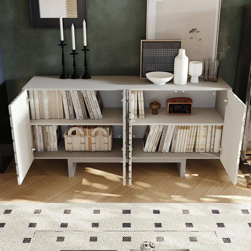 Clihome 63"Sideboard Buffet Cabinet with Adjustable Shelf,Brown Line