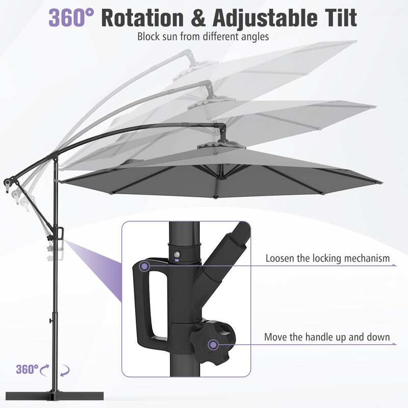 Offset Hanging Patio Umbrella with Base &ndash; Infinite Tilt Cantilever Design