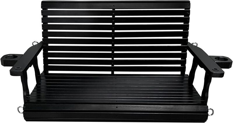 2-Seater Solid Wood Porch Hanging  Swing , Bench Swing with Cup holders, Hanging Chains and 7mm Springs, Heavy Duty 800 LBS, for Outdoor Patio Garden Yard, 4 ft, Black