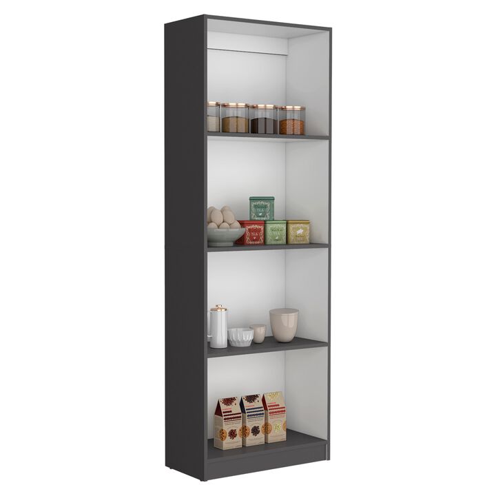 Home Bookcase with 4-Shelf Modern Display Unit for Books and Decor -Matt Gray / White