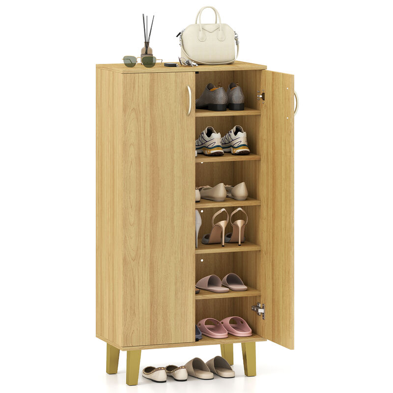 Modern 6-Tier Wooden Shoe Cabinet, Freestanding with Doors and Removable Shelves-Natural image number 3
