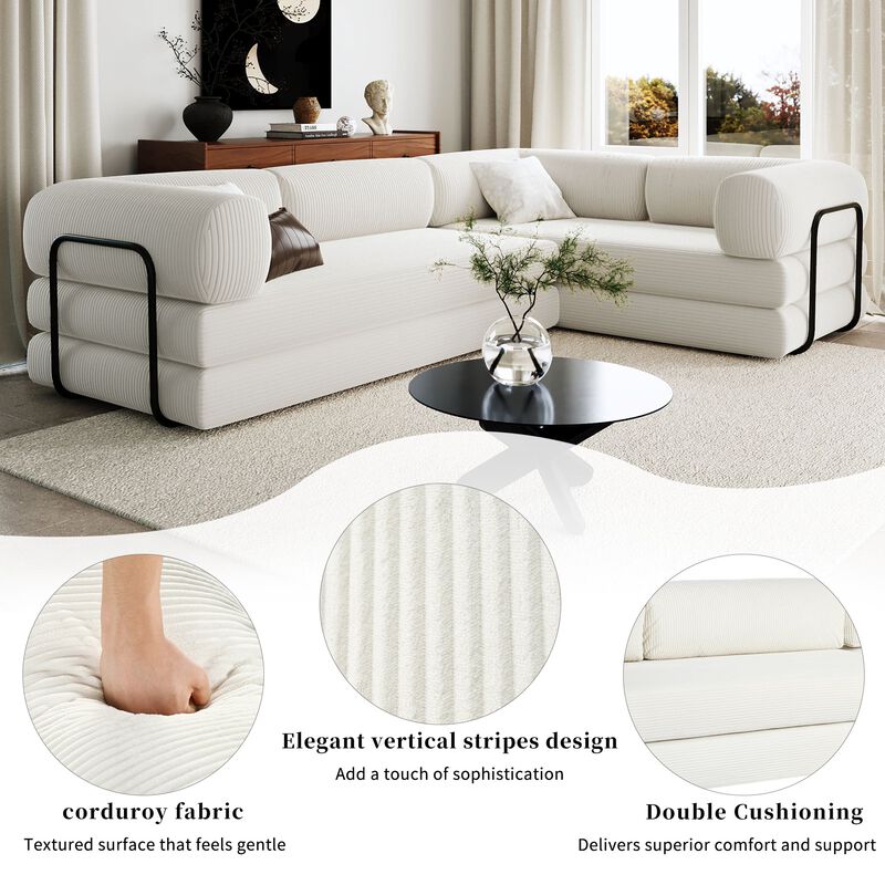 Clihome L-Shaped Corduroy Sofa Bed, Modular Sectional with Reversible Chaise & High-Density Foam for Versatile Living Room image number 4