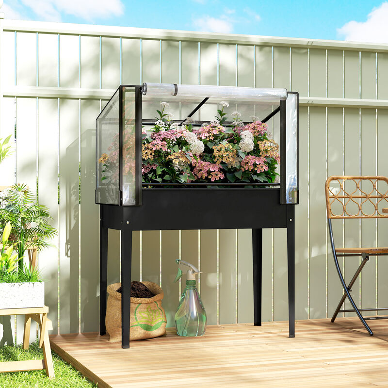 Hivvago Raised Garden Bed with Hinged Greenhouse and Metal Frame image number 1