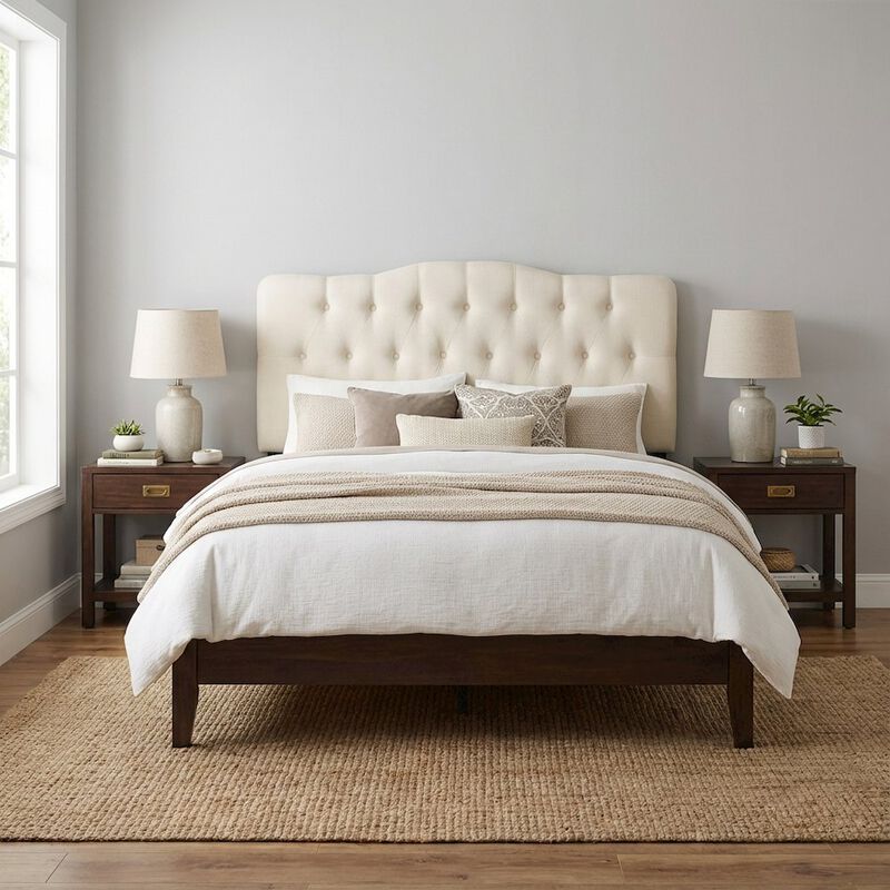 Upholstered Fabric King Headboard with Padded Design for Comfortable Support image number 3