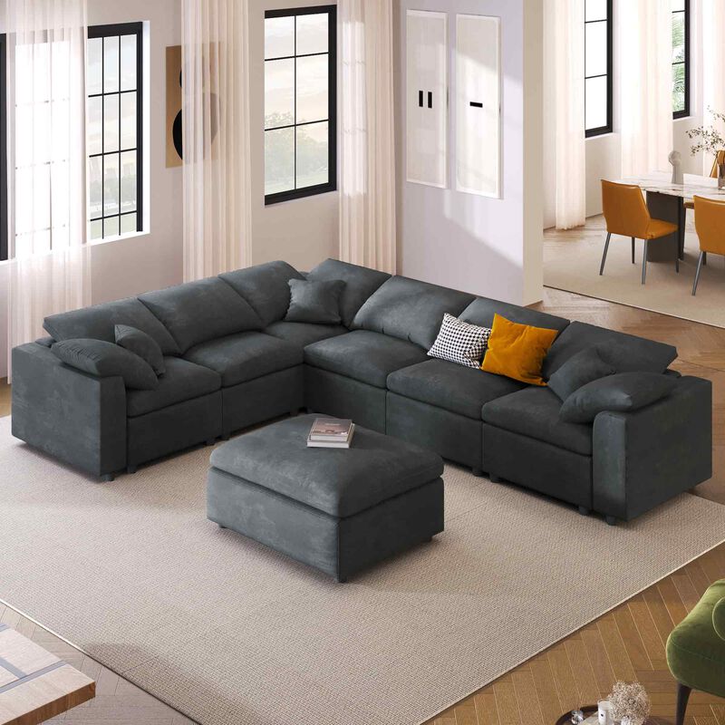 Merax Extra Large 7-Seater Modular Sectional Sofa with L-Shape Design & Movable Ottoman