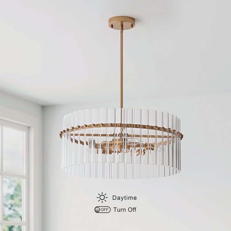 Paula Brushed Brass 5-light 20" Hollow Glass Round Chandelier image number 9