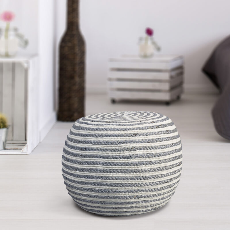 Round Striped Cotton Blend Pouf – Ottoman Accent Seat for Bedroom or Study