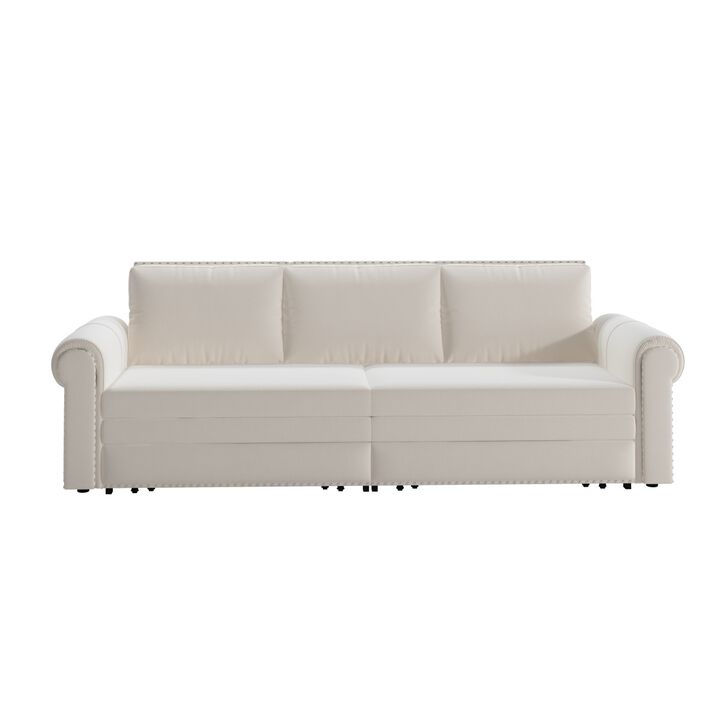 Gray King Size Sofa Bed Couch Pull Out Couch 3 In 1 Convertible Sleeper Sofa Bed Velvet Chesterfield Sofa With Nailhead Trim & Rolled Arm-Cuddlewood