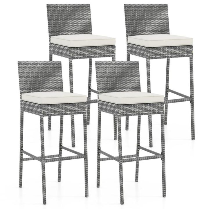 Hivvago Patio Wicker Barstools with Soft Seat Cushion and Cozy Footrest