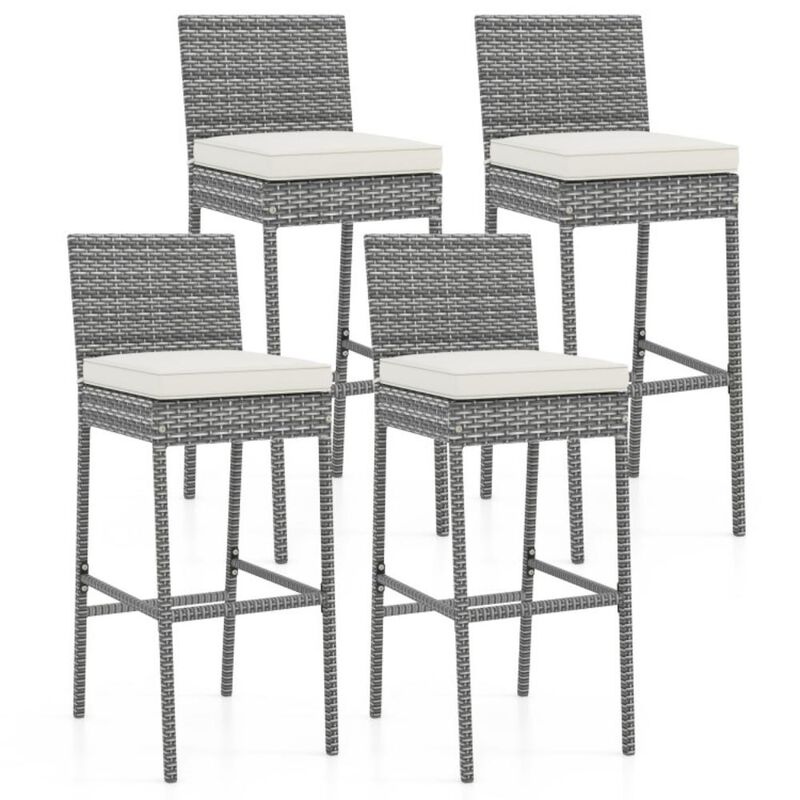Hivvago Patio Wicker Barstools with Soft Seat Cushion and Cozy Footrest