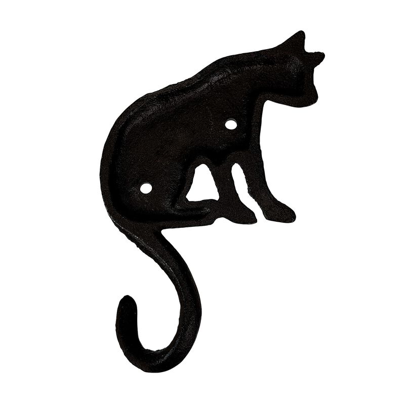Set Of 3 Cast Iron Cat Wall Hooks Aged Brown Rustic 65 In Decorative image number 4