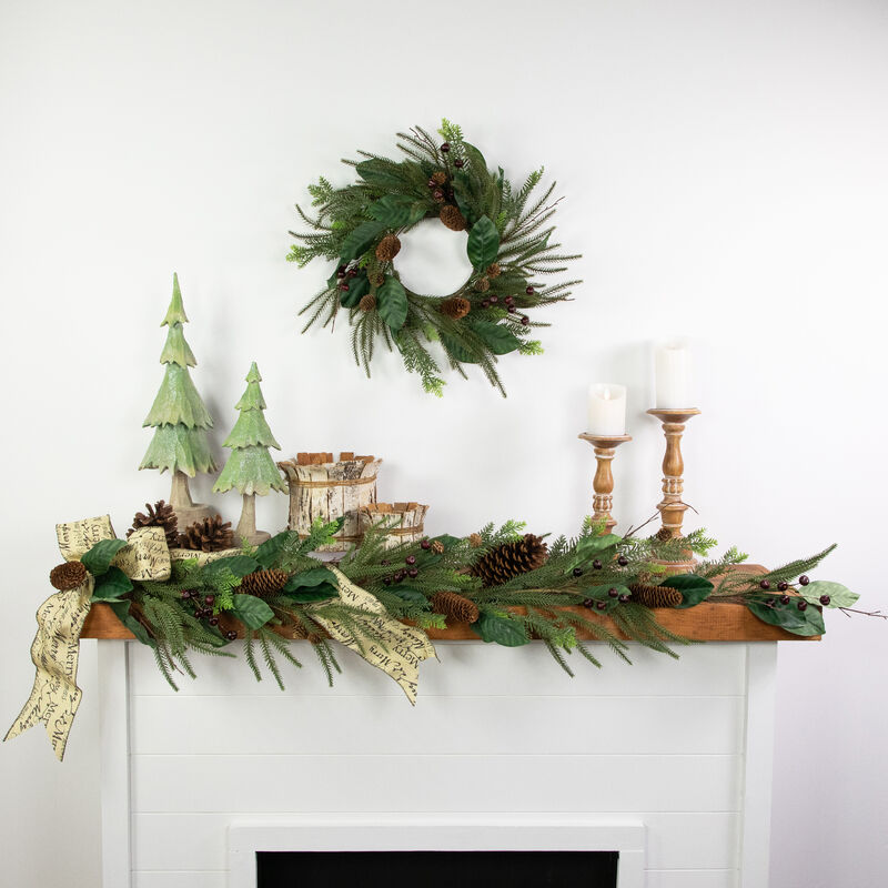 6' Mixed Foliage with Pine Cones and Berries Christmas Garland  Unlit image number 7