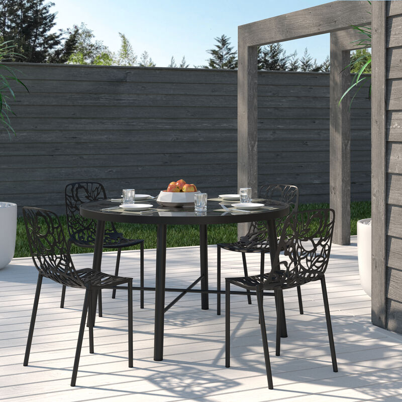 LeisureMod Aluminum Stackable Dining Chair with Floral Cutout Design, Patio Side Chair for Indoor and Outdoor Use, Set of 4 image number 1