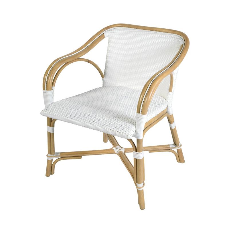 Butler Specialty Portofino 18.75 in. Seat Height Rattan Arm Chair, White and Navy image number 0