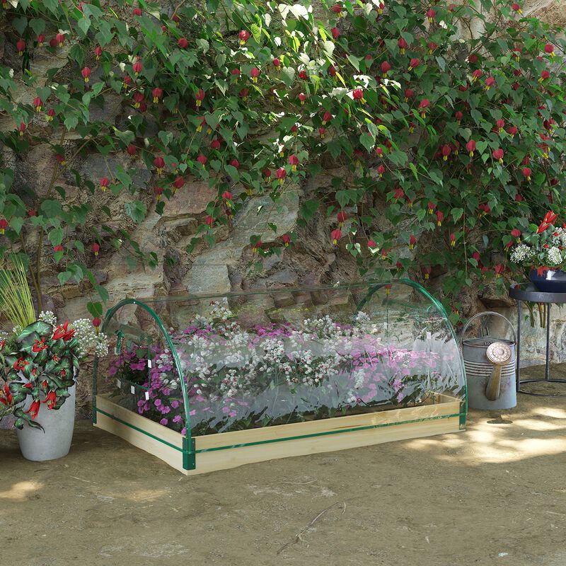 Hivvago Wooden Raised Planter Box with Greenhouse and Roll-Up Windows image number 1