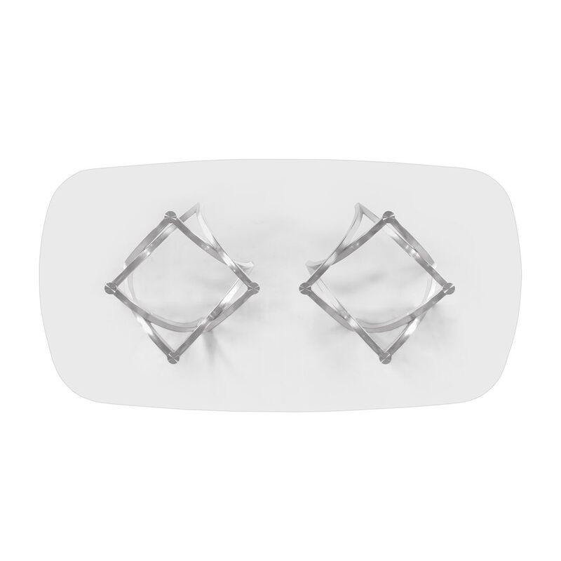 Best Quality Furniture Small Clear Tempered Glass Dining Table Brushed Silver Matte Chrome-Plated Base