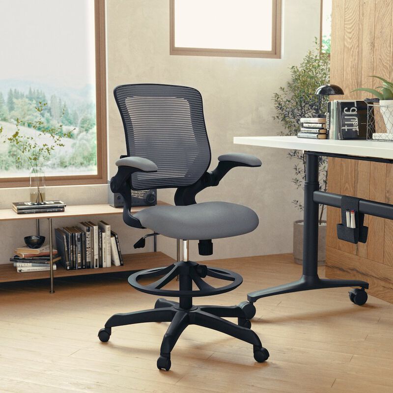 Flash Furniture Mid-Back Dark Gray Mesh Drafting Chair with Adjustable Foot Ring image number 9