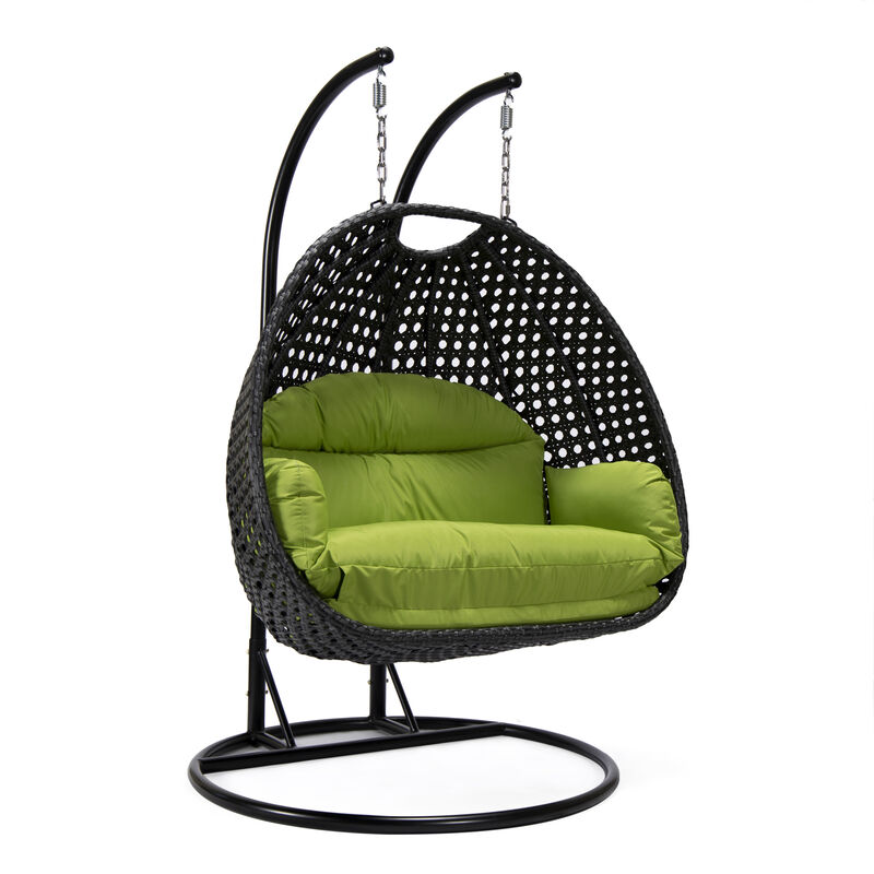 LeisureMod Mendoza Charcoal Modern Wicker Hanging 2 person Egg Swing Chair Removable Cushion image number 0