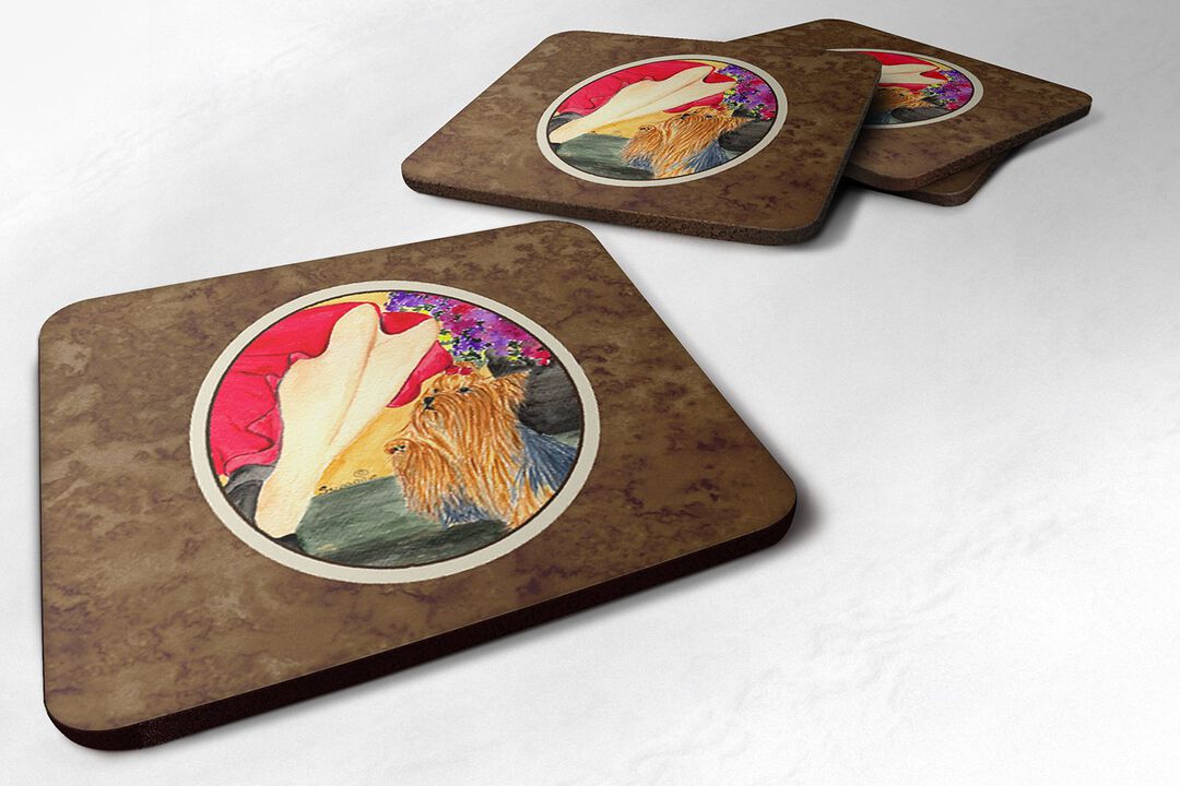 Caroline's Treasures SS8522FC Lady with Her Yorkie Foam Coasters (Set of 4), 3.5 H x 3.5 W, Multicolor