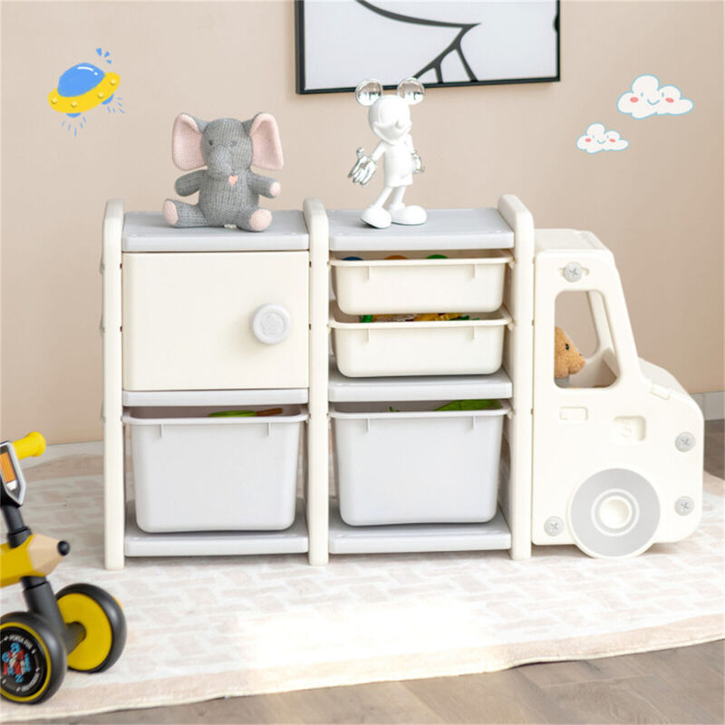 Cute Truck-Shaped Organizer Fun Storage Unit with Plastic Bins for Toys & Kids’ Room