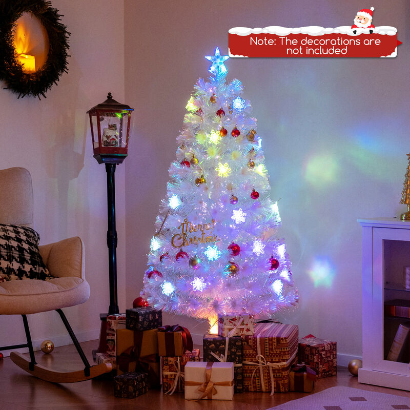Pre-Lit White Christmas Tree with Iridescent Leaves, Artificial Holiday Decoration