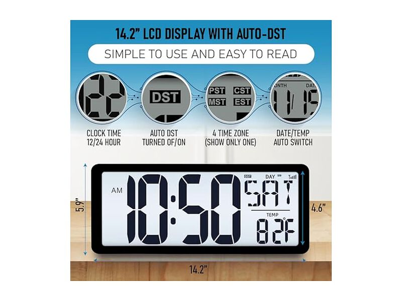 Atomic Backlight Digital Display Day Wall Clock 2 Inch Battery Operated image number 3