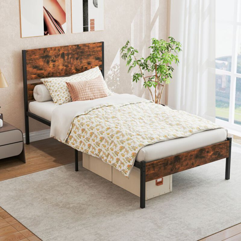 Bed Frame with Wooden Headboard and Footboard for Classic Style and Sturdy Support