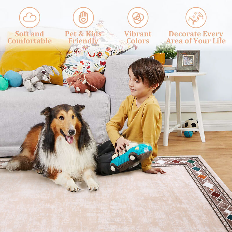 8X10 FT Washable Area Rugs Rugs for Living Room Bordered Rug Geometric Solid Rug Clearance Non Slip image number 4