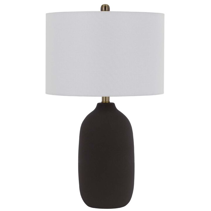 Table Lamp, White Drum Shade, 26 Inch Hotel Quality Black Ceramic Base
