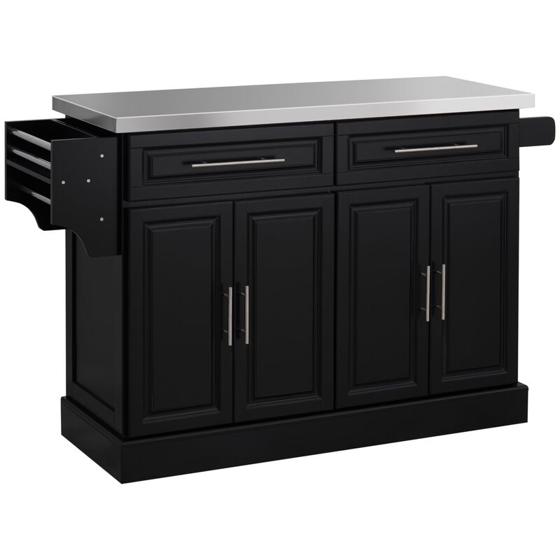 Black Kitchen Island: Portable Cart with Storage and Spice Rack